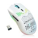 Wireless Gaming Mouse with Honeycomb Texture, 11 Backlight, RGB Chrome, 3400 DPI, 6 Programmed Buttons, USB Receiver, Energy Saving Wireless Mouse for PC/Mac/Laptop, White