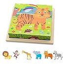 Puzzle di Legno, Puzzle Cubi Legno Bambini,Puzzle con Animali 3D Giocattolo Educativi Montessori per Bambini 2 3 4 Anni, Regalo di Compleanno per Ragazzi e Ragazze, 16 x 16cm