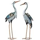TERESA'S COLLECTIONS Blue Heron Garden Decor, 41-42.8" Metal Garden Crane Yard Art Decor, Large Bird Outdoor Lawn Ornament for Outside Pond, Patio, Pool Decorations, Set of 2, Gift for Mothers Day