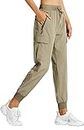 Libin Women's Cargo Joggers Lightweight Quick Dry Hiking Pants Athletic Workout Lounge Casual Outdoor, Khaki L