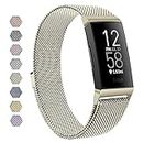 Meliya Metal Bands for Fitbit Charge 4 & Fitbit Charge 3 & Charge 3 SE, Stainless Steel Magnetic Lock Replacement Wristbands for Charge 3 & Charge 4 Women Men Small Large (Small, Champagne Gold)