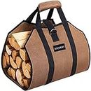 MICOKAY Log Carrier for Firewood, Durable Waxed Canvas Tote Bag with Handles,Waterproof Fireplace Stove Accessories for Outdoor Camping Beach Campfire-39 x18 Inch(Brown)