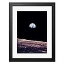 Space Planet Earth Lunar Surface Moon Landscape Mounted Art Print Premium Framed Poster Wall Decor 12X16 Inch Spoon Moulding