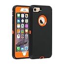 smartelf Case for iPhone 7/8 [HEAVY DUTY] 3 in 1 Built-in Screen Protector Protective Cover Dust-Proof Shockproof Drop-Proof Scratch-resistant Hard Shell for Apple iPhone 7/8 4.7 inch-Black/Orange