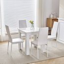 Small Space Dining Set 5Pcs Square Dining Table+ 4 Dining Chair Set White Wooden