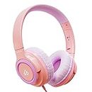 Kids Headphones with MIC INFURTURE CH1,Wired Headphones for Kids with 94dB Volume Limited for Boys Girls, Adjustable Headband, Foldable, Child Headphones on Ear for Study Tablet Airplane School, Pink