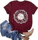 Women t-Shirts 2024 Summer Tops Graphic tees Vacation Cute Floral Graphic Trendy Crewneck Short Sleeve Sunflower Printed Fashion Basic Teen Girls Cotton Blouse