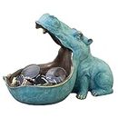 Big Mouth Hippo Key Bowl Resin Hippopotamus Ornament Key Holder Dish Organizer Gift Home Decor for Coin Jewelry Desktop Storage Blue