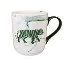 San Diego Zoo Walking Tiger Mug, Large 15 oz Cream Mug with Green Marble Effect & Green Handle, Tiger Facts on Reverse Side