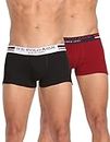 U.S. Polo Assn. Mens Antibacterial Branded Waist I641 Cotton Trunks - Pack Of 2 (WINE/BLACK M)