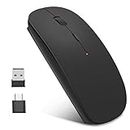 EasyULT Souris sans Fil Rechargeable,Silence Click Wireless Mouse Optique,USB Nano-Récepteur,Ultra Mince 1600 DPI,avec USB câble,pour PC/Tablet/Laptop(Noir)