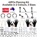 42PCs Body Piercing Kit Needle Nipple Belly Tongue Eyebrow Nose Lip Ring 14G/16G