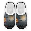 YYZZH Horror Halloween Night Scary Pumpkin Moon Bat Owl Spider Tombstone Trick Treat Fuzzy Feet Slippers Soft Non-Slip Indoor House Slippers Home Shoes For Bedroom Hotel Travel Spa For Women Men