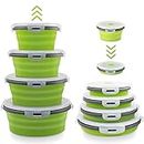 Collapsible Bowls For Camping, Set of 4 Silicone Food Storage Containers with Lids, Rv storage and organization, Rv Kitchen Accessories, BPA Free, Microwavable, Freezer, Dishwasher Safe Green