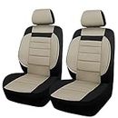 CAR PASS 6PCS Elegance Universal Fit Two Front Car Seat Covers Set, Foam Back Support, Airbag Compatible, 100% Breathable (Black with Beige)