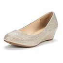DREAM PAIRS Women's Debbie Gold Glitter Mid Wedge Heel Pump Shoes Size 7.5 M US