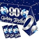 3 Pack Blue Silver 90th Birthday Tablecloth Decoration for Boy, Navy Blue Happy 90 Table Cover Party Supplies, Ninety Years Old Birthday Disposable Rectangular Table Cloth Decor for Indoor Outdoor