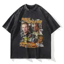 Paul Walker Print T-Shirt Actor Walker IV Fast & Furious Tops Tees Vintage Washed Short Sleeve