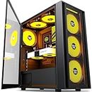 AMANSON PC Case- Pre-Install 6 PWM Fans，ATX Mid Tower Gaming Case，Mesh Computer Case with Opening Tempered Glass Side Panel, H05,Black