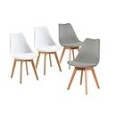 H.J WeDoo Set of 4 Scandinavian Dining Chairs, Upholstered Kitchen Chair, Retro Office Chair with Solid Oak Legs, 2 White + 2 Grey