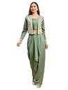 madhuram women'S Vichitra Silk Dhoti Skirt And Choli With Short Coti Set For Solid With Heavy Embroidery Work Set(M-2459 Green_XX-Large)