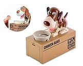 DSstyles Hungry Dog Piggy Bank Money Saving Box Eating Coin Munching Toy Ideal Birthday Gift for Kids, Children (Brown and White)