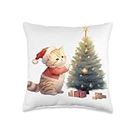 Abbigliamento, Accessori e Idee regalo per Natale Little Cat Playing with Christmas Tree Throw Pillow, 16x16, Multicolor