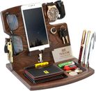 Wood Phone Docking Station Ash Hooks Key Holder Wallet Watch Organizer Men Gifts