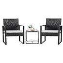 Flamaker 3 Pieces Patio Furniture Outdoor Wicker Modern Rattan Chair Conversation Sets with Coffee Table for Yard, Bistro(White)