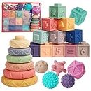 IIFONII Baby Blocks 23PCS Soft Stacking Blocks for Baby 6 to 12 Months, Montessori Sensory Toys for Toddlers 1-3 Years Old Building Blocks Toys for Babies 0-6 Months, Educational Learning Toy