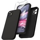 ORNARTO Compatible with iPhone 11 Case 6.1 inch, with 2 x Screen Protector Liquid Silicone Gel Ruber Cover [Square Edge] [Full Body] Shockproof Protective Phone Case for iPhone 11-Black