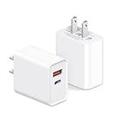 USB C Wall Charger Block, 2-Pack 20W Dual Port Fast Charger, Type C Charger Fast Charging Plug Adapter Compatible with iPhone 15 14 13 12 11 Pro Max, iPad, Samsung Galaxy and Android Phone