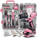 Hi-Spec 81PC 18V Cordless Drill Driver Tool Kit, Pink Power Drill Tool Set for Women - Ideal for DIY, Home Improvement & Maintenance