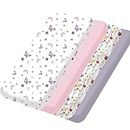 Bimocosy Mini Crib Sheets,Pack and Play Sheets for Baby Girl 4 Pack,Size 38"x 26" for Playard Mattress,Portable Mini Crib,Soft Pack N Play Sheets Fitted,Butterfly/Floral/Pink/Greyish Purple