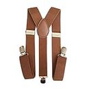 One Point Collections Men's and Women's Enamel Elastic Adjustable Braces Trouser Y-Back Clip on Suspenders (Brown; Free Size)