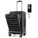 Goplus Carry On Luggage, 20 Inch PC Hardside Suitcase with Front Pocket, Foldable Tabletop, USB Charging Port, Double TSA Lock, Spinner Wheels, Lightweight Spinner Trolley for Business Trips