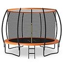 Goplus Recreational Trampolines 8FT 10FT 12FT, 400LBS Bearing Outdoor Trampoline with Enclosure, Non-Slip Ladder, Hot-dip Galvanized Technology, ASTM Approved Bounce for Kids Adults (Orange-10 FT)