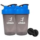 Vifitkit Compact Gym Shaker Bottle 500ml for Protein Shake, Leak Proof Protein Shaker Sipper Bottle, Ideal for Protein, Pre Workout and BCAAs & Water, BPA Free (Blue and Grey, Pack of 2)