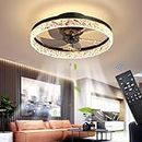 Quiet Ceiling Fans with Lights Remote Control, Modern Lighting Fan Ceiling Light LED Dimmable Ceiling Fan Lamps for Bedroom Living Room, Fan Reversible and 6 Speeds (Black, 50CM)