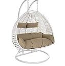 GRACES Double Seater Heavy Iron Hanging Egg Swing Lounge Chair with Tufted Soft Deep Cushion Backyard Relax for Indoor, Outdoor, Balcony, Deck, Patio, Home & Garden (Beige & Cream) (80*60*70, Whitr & Beige)