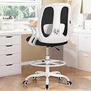 Razzor Drafting Chair Tall Ergonomic Office Chair Standing Desk Stool Chair with Adjustable Lumbar Support and Footrest Ring Executive Computer Chair (2203-Z, White)