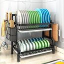 2-Tier Dish Rack Plate Cup Drying Drainer Storage Drip Tray Cutlery Holder Home