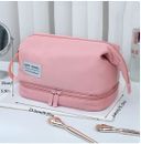 Double Layer Portable Nylon Travel Toiletry Makeup Cosmetic Bag for Women👝 PINK