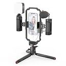 SmallRig Universal Video Rig Kit for iPhone, Smartphone and Cameras, Phone Stabilizer Rig w/Tripod Microphone LED Light Side Handle Power Bank Holderm, for Vlogging & Live Streaming - 3384