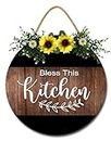 Geroclonup Bless This Kitchen Sign Wall Decor for Kitchen Dining Room Hanging Wooden Kitchen Wreaths for Farmhouse Home Kitchen Decor.