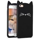 Navnika Cat Back Cover for Apple iPhone 6S - Dark Black ( 3D Cat Soft Silicone Girls Back Case Cover )