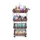 Multi-Function Organizer Storage Cart for Bathroom, Office, Hospital, Bedroom, Kitchen, Laundry, Art Room and Utility Cart, Rolling Cart with Wheels (Brown, 4 Layer)