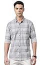Majestic Man Comfort Slim Fit Opaque Checked Pure Cotton Casual Shirt (Light Grey, X-Large)