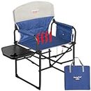 SunnyFeel Heated Camping Director Chair, Portable Folding Chair with Side Table and Storage Pouches, Compact Heavy Duty for Adults Outdoor (Blue)