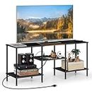 Black TV Stand for Bedroom up to 50 inch TV Media Entertainment Center with Power Outlets & Storage Shelves 45 inch Modern TV Console Table for Living Room, Bedroom